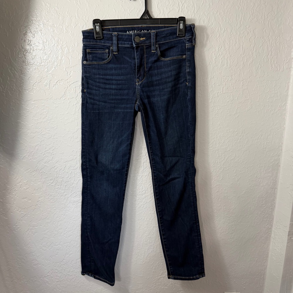 American Eagle Outfitters Womens Skinny Jeans Dark Wash Denim Blue Mid Rise 4